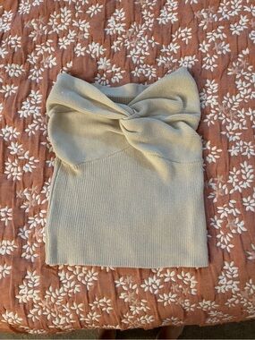 Knit Twist Front Strapless Tube Top - Light Beige